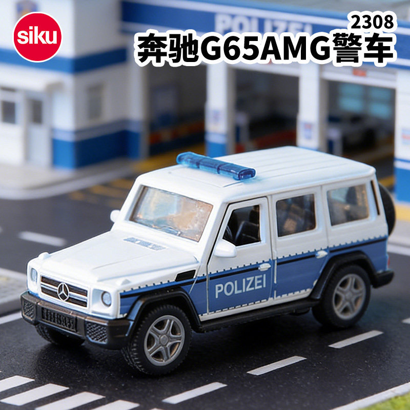 Shigao siku Mercedes-Benz G65 AMG รถตํารวจ 2308 เด็กจําลองรถรุ่นของขวัญของเล่นเด็กรถ
