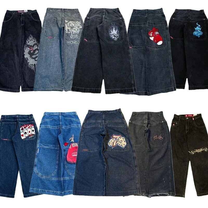 JNCO หลวมกางเกงยีนส์ผู้ชาย Y2K Hip-Hop Harajuku Design Street Casual กางเกงขากว้าง