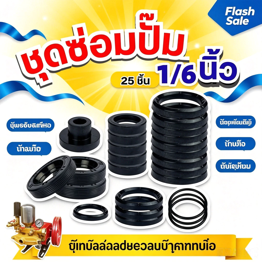 Tools Shop พร้อมส่ง ชุดซ่อมปั๊มพ่นยาสามสูบ 6หุน/1นิ้ว 25ชิ้นครบชุด ลูกยางซีลทุกชนิด