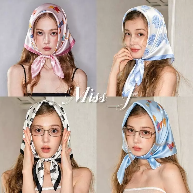 Miss_J พร้อมส่งจากกทม 🎀ผ้าพันคอชีฟองยาว 70 ซม. สำหรับผู้หญิง ดีไซน์พิมพ์ลายเปลือกหอยและการ์ตูนยอดนิยม