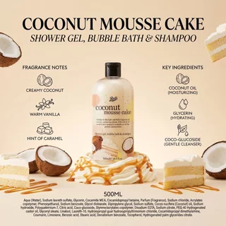 Boots Flavour Coconut Mousse Cake Shower Gel Bubble Bath & Shampoo 500Ml บู๊ทส์ เฟเวอร์ เจล บับเบิ้ล บาธ แอนด์ แชมพู