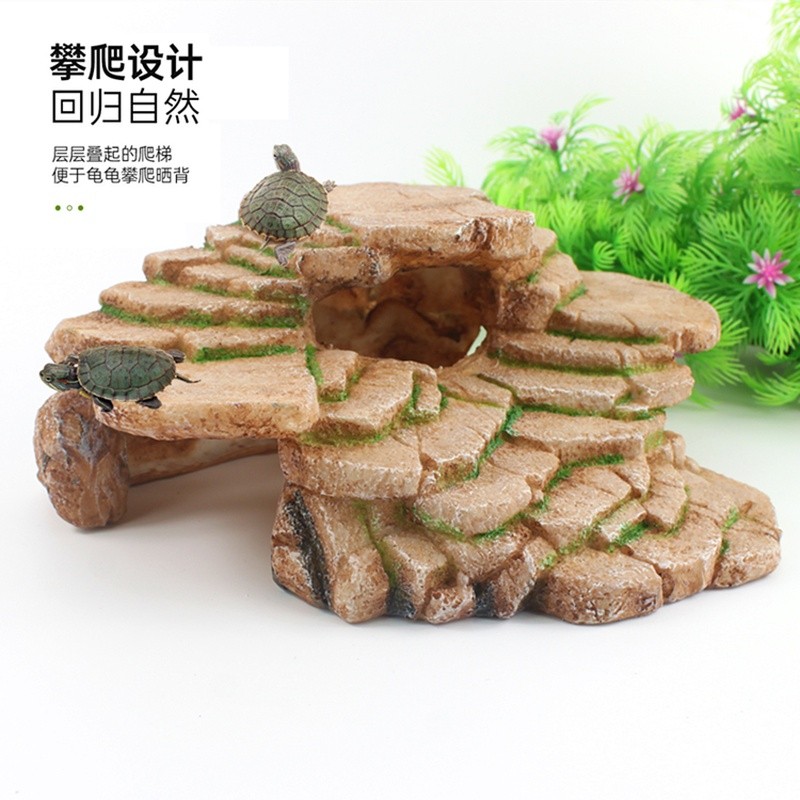 乌龟晒台 乌龟缸爬台爬梯龟缸造景两用晒背台躲避洞仿真造景石7/11 Turtle basking platform, turtle tank climbing platform, dual-purpo