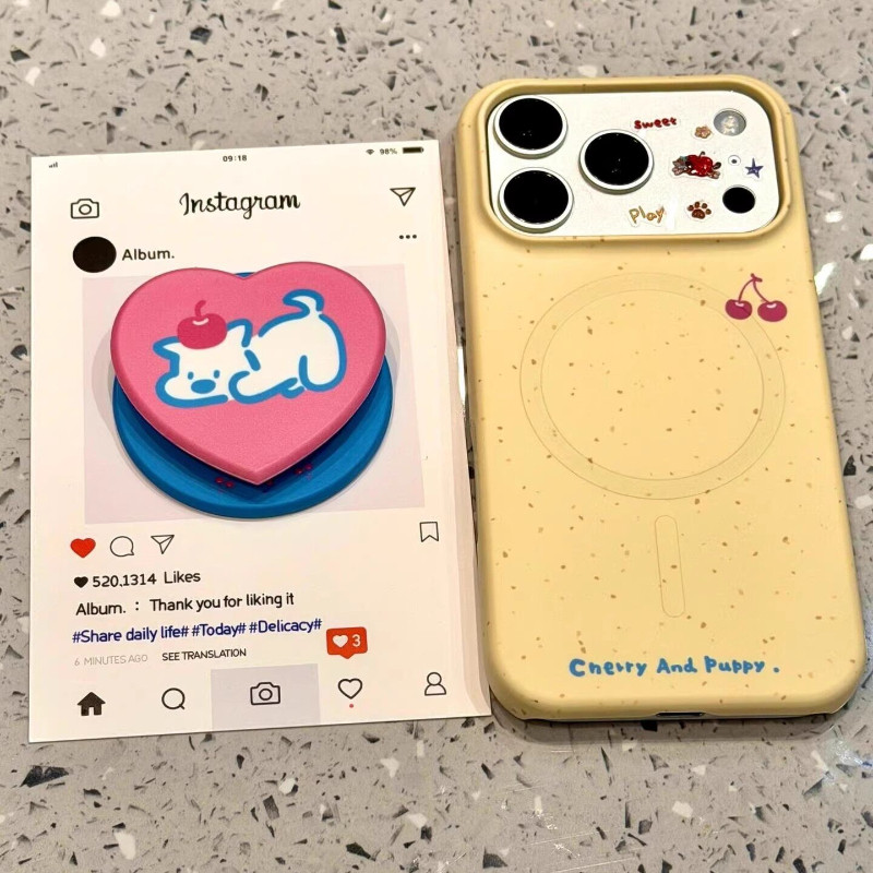 Cherry Doggy รูปแบบ Kickstand สําหรับ iPhone 15pro 15promax 14 14promax 14pro 16 pro max 16 plus 17 17promax soft case
