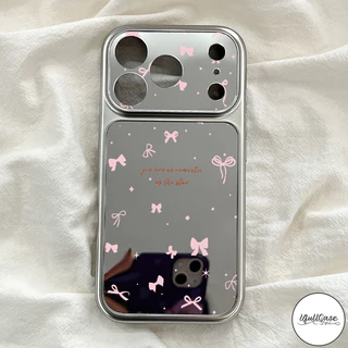 เคสเปลี่ยนกระจก ลายโบว์สีชมพู พร้อมสร้อยข้อมือ น่ารักสำหรับIPhone 17 16 14 15 Air 11 13 12 Pro Max X XS XR 15 16Plus