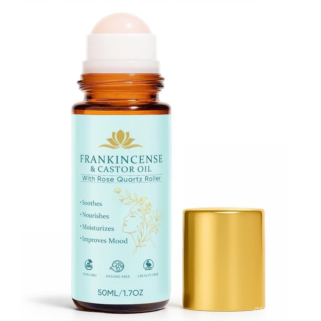 กํายานและCastorOil,CastorOilRollOnwithRoseQuartz,100%Pure,Organic,Cold-Press,Firms&HormoneBalance,เห