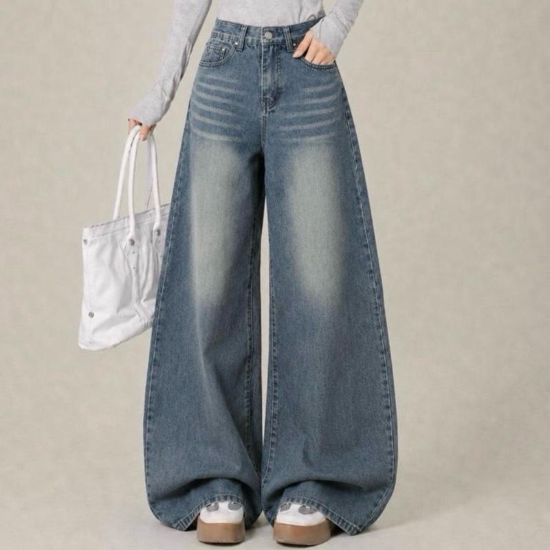 #1989 (XS-6XL) jinjeans กางเกงทรงขากระบอกใหญ่ Baggy สาวอวบ ทรงหลวม ขาบาน เอวสูง (Blue Vintage )