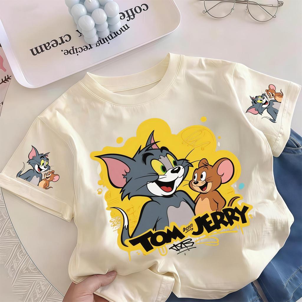 Pebbi Baby เสื้อยืดเด็กแขนสั้นฤดูร้อน2026 ลายTom and Jerry ทอมแอนด์เจอร์รี่ ผ้าฝ้าย100% นุ่มระบายอากาศ สไตล์เกาหลี เด็กผ