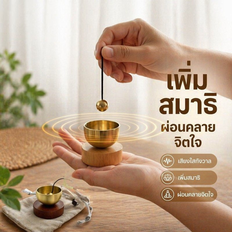 ชามทำสมาธิเสียงกังวาน ทองเหลืองแท้ พร้อมไม้เคาะ ขนาดเล็ก สำหรับโยคะ นั่งสมาธิ ตกแต่งบ้าน