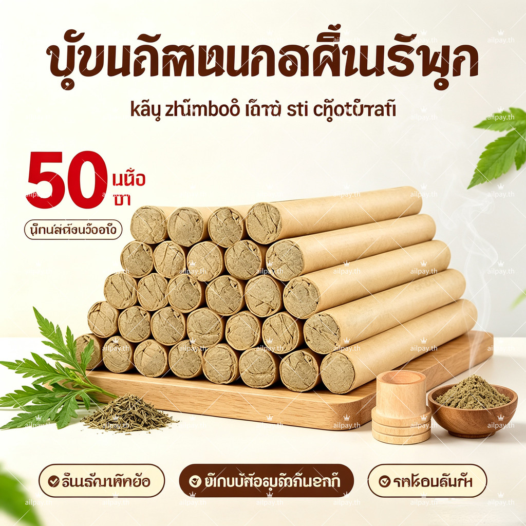 ไม้หอมธูปสมุนไพรไล่ยุง ชุด 50 ชิ้น ก้านจัมโบ้ขนาดใหญ่ ส่วนผสมโกฐจุฬาลัมพา ธรรมชาติปลอดภัย เป็นมิตรต่อสิ่งแวดล้อม