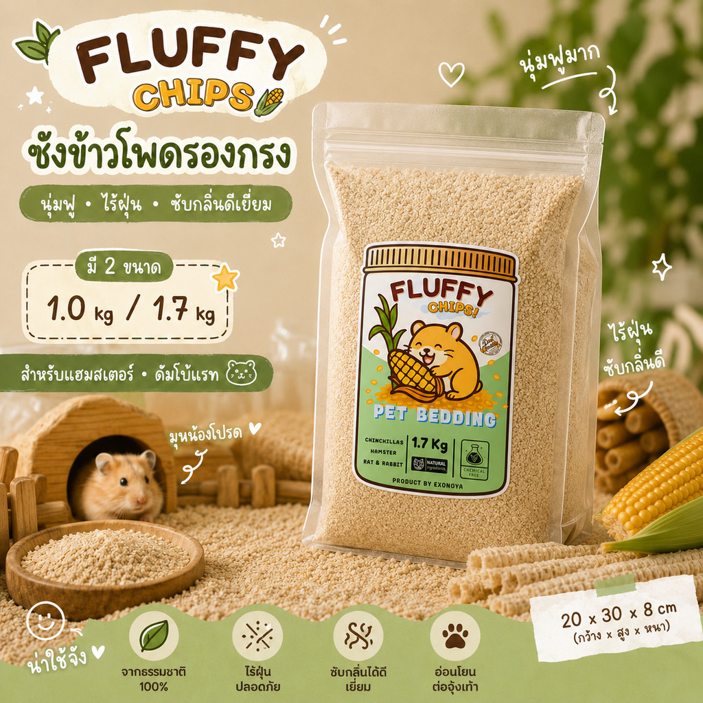 [Exonoya]💥FLUFFY CHIPS ซังข้าวโพดเม็ดเล็ก รองกรงซังข้าวโพด รองกรงแฮมสเตอร์ ดัมโบ้ กระต่าย อื่นๆ 💥