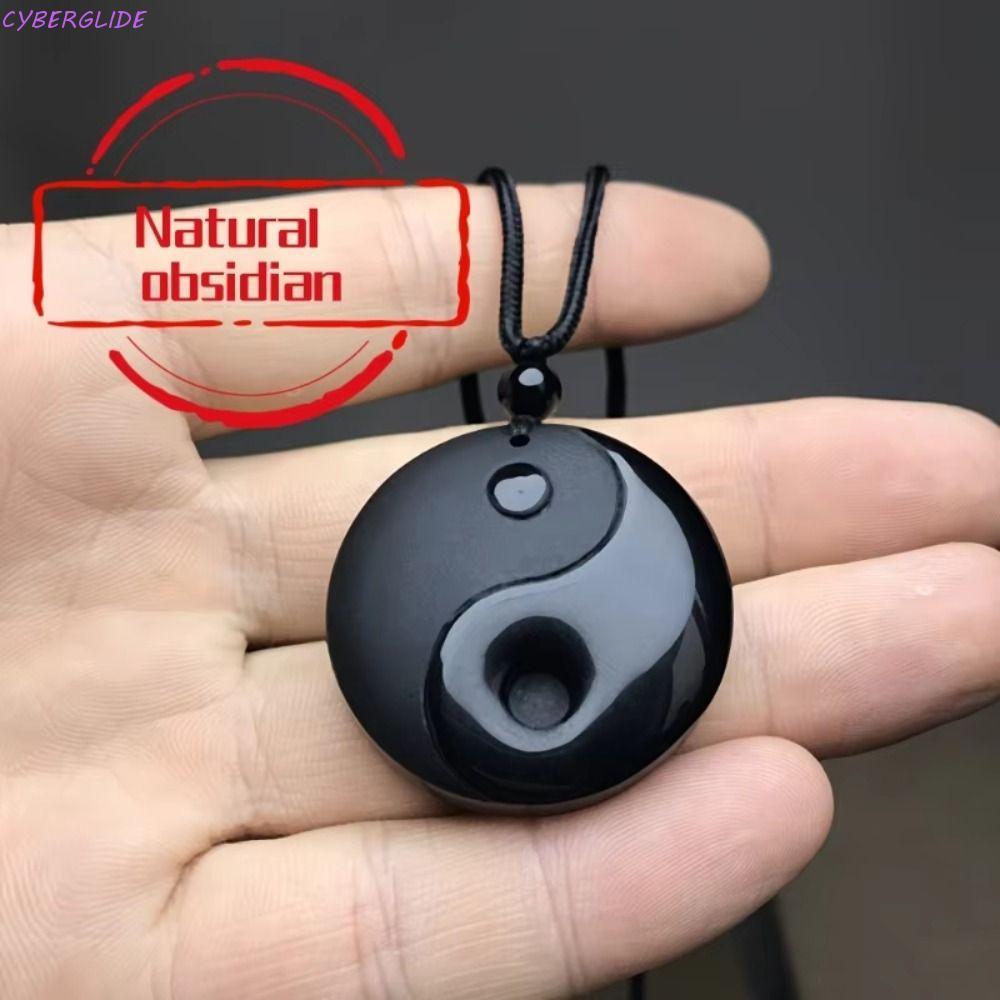 CYBERGLIDE Yin Yang Necklace, Black Amulet Tai Chi Pendant, Fashion Lucky Stone Daily Wear สร้อยคอ O