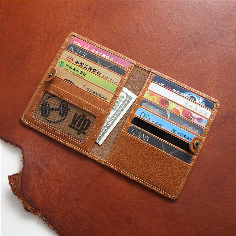 Crazy Horse First Layer Cowhide Short Bank Card Holder Drivers License Leather Case Large Capacity M