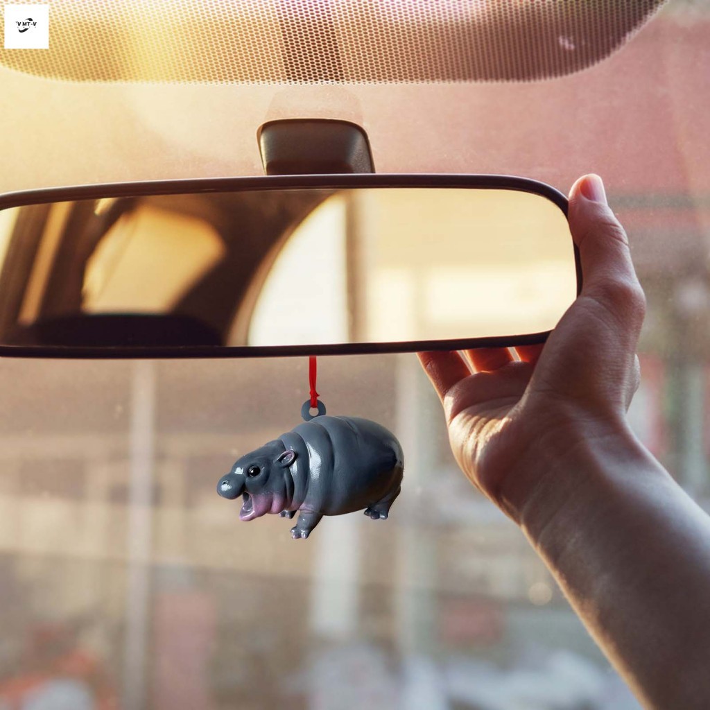 จี้กระจกมองหลังรถยนต์ Pygmy Hippo น่ารัก - อุปกรณ์เสริมตกแต่งบ้านอัตโนมัติ