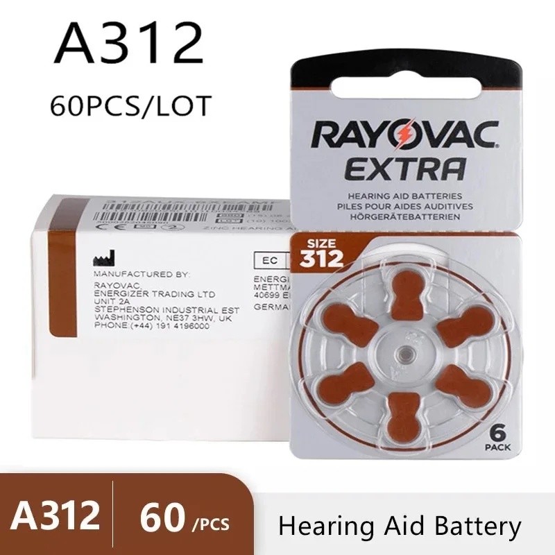 60 ชิ้นเครื่องช่วยฟังแบตเตอรี่ Rayovac พิเศษ A312 312A 312 P312 PR41 ประสิทธิภาพสูงสังกะสี Air แบตเต