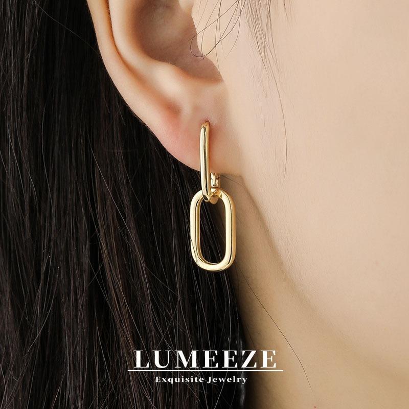 LUMEZE เรขาคณิตรูปไข่ Hoop ต่างหูผู้หญิง,โลหะต่างหู Non Tarnish Hypoallergenic ทุกวันเครื่องประดับ E