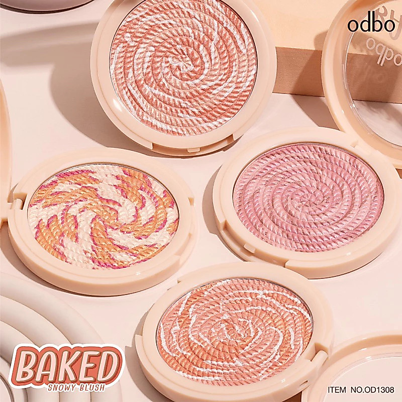 ODBO BAKED SNOWY BLUSH บลัชออนสีสวยหวานดีไซน์โดดเด่น (OD1308, 7 กรัม)