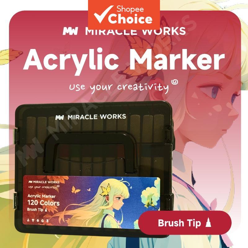 ชุดปากกาอะคริลิค 60 สี Miracle Works หัวแปรง ไฮไลท์แบบสัมผัส บรรจุในกล่อง สําหรับวาดภาพ