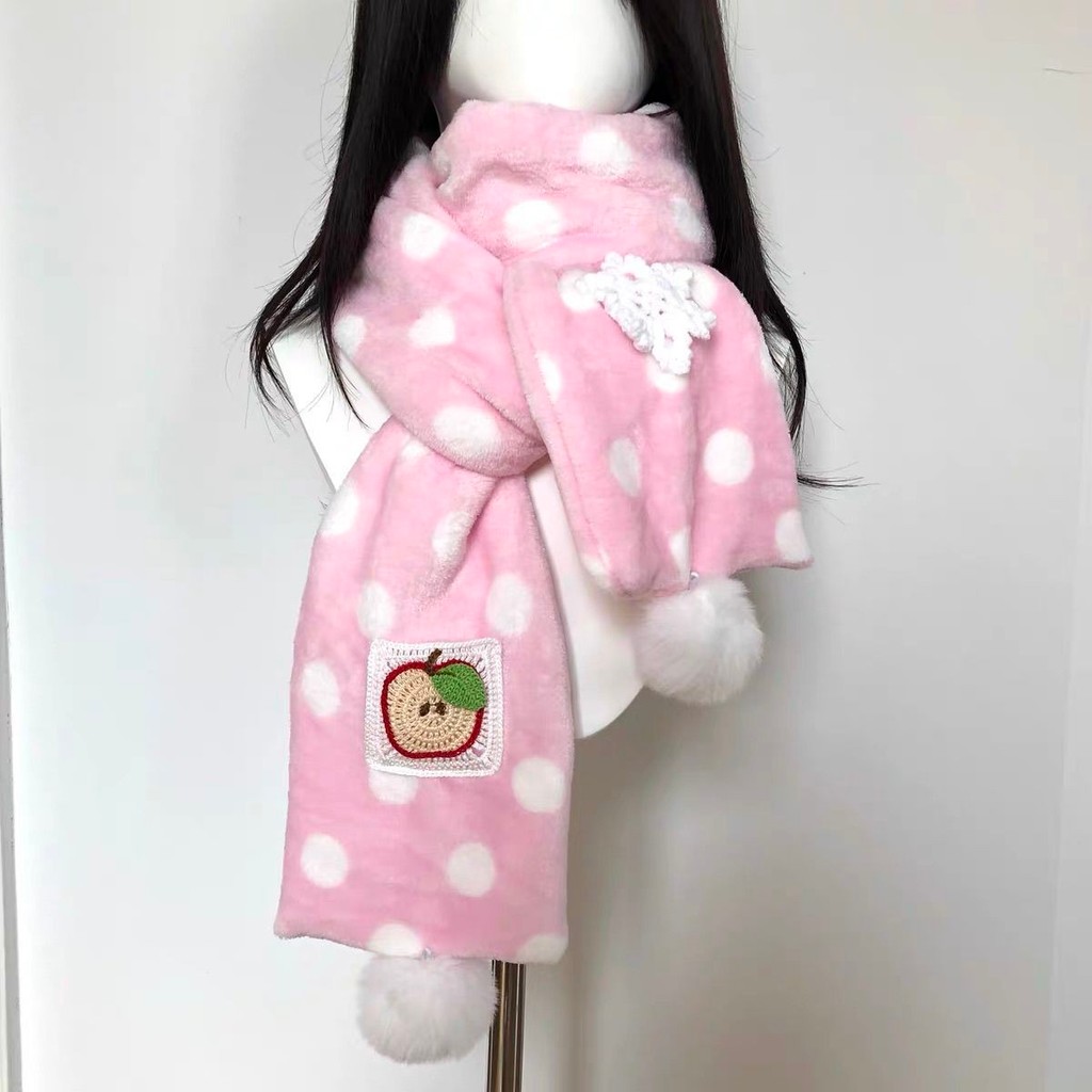 Girl y2k Original Apple Pocket with Ball Japanese Style Warm Cute All-Match Scarf 7.21