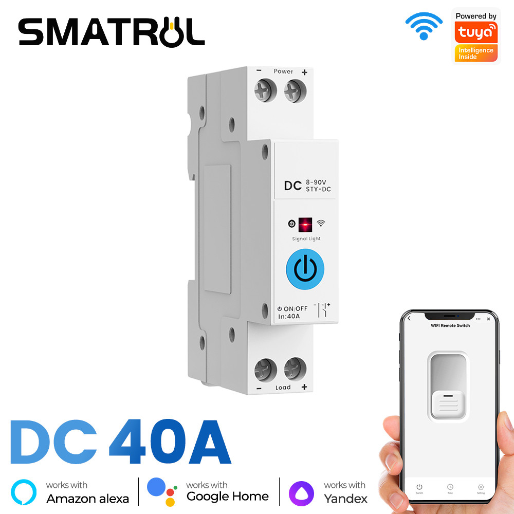 SMATRUL WiFi DC Smart Switch Tuya 40A DC Circuit Breaker Maintenance Lock & Power Failure Memory, 4 จับเวลา + นับถอยหลัง Solar PV, RV, UPS, Telecom Base Station
