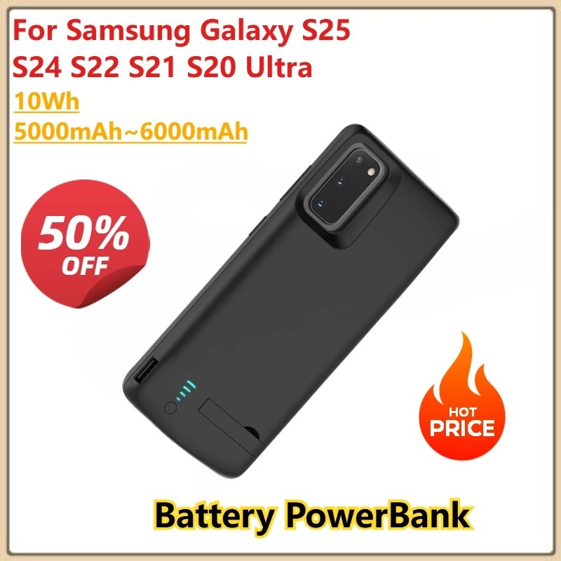 10Wh 5000mAh ~ 6000mAh S20 Plus FE Extenal แบตเตอรี่ PowerBank สําหรับ Samsung Galaxy S25 S24 S22 S2
