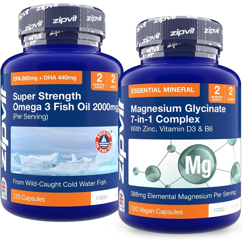 Zipvit Omega 3 2000mg + Magnesium 7-in-1 Complex, Mind & Body Bundle, รองรับหัวใจ, สมอง, วิสัยทัศน์,
