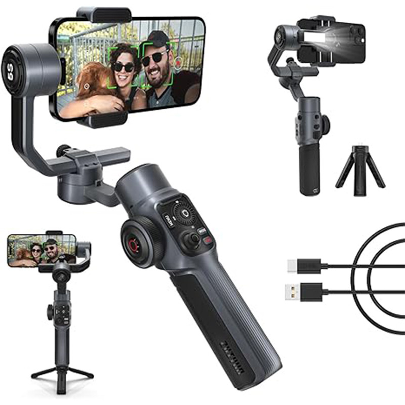 Zhiyun Smooth 5S โทรศัพท์ Gimbal 3 แกนสมาร์ทโฟน Stabilizer ในตัวเติมแสง AI การติดตามใบหน้าสําหรับ iP