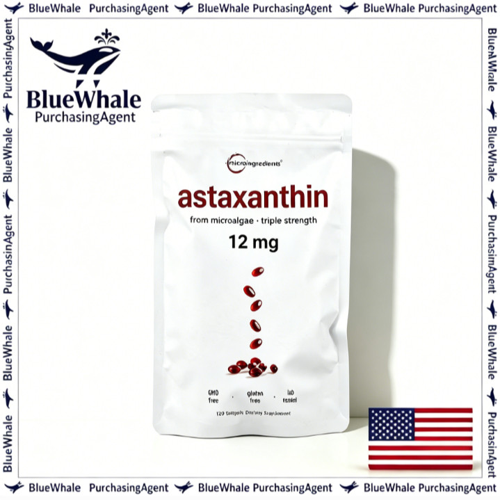 exp：1/2028 Micro Ingredients แอสตาแซนธิน 12 มิลลิกรัม 120 แคปซูลนิ่ม แอสตาแซนธินไอซ์แลนด์ ต่อต้านริ้วรอย