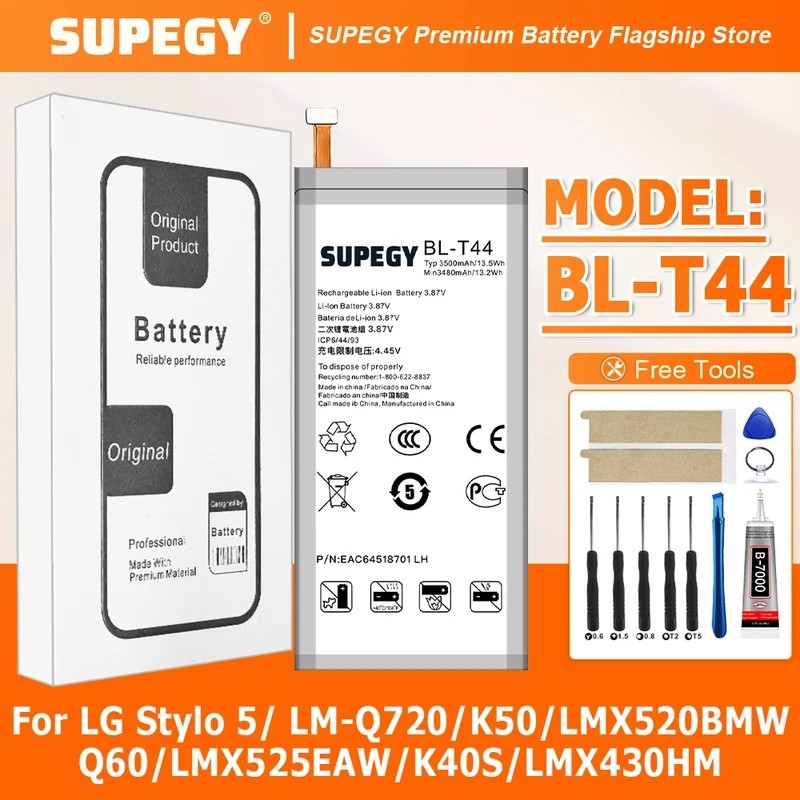 100% ใหม่คุณภาพสูง BL-T44 แบตเตอรี่สําหรับ LG Stylo 5/LM-Q720/K50/LMX520BMW/Q60/LMX525EAW/K40S เปลี่