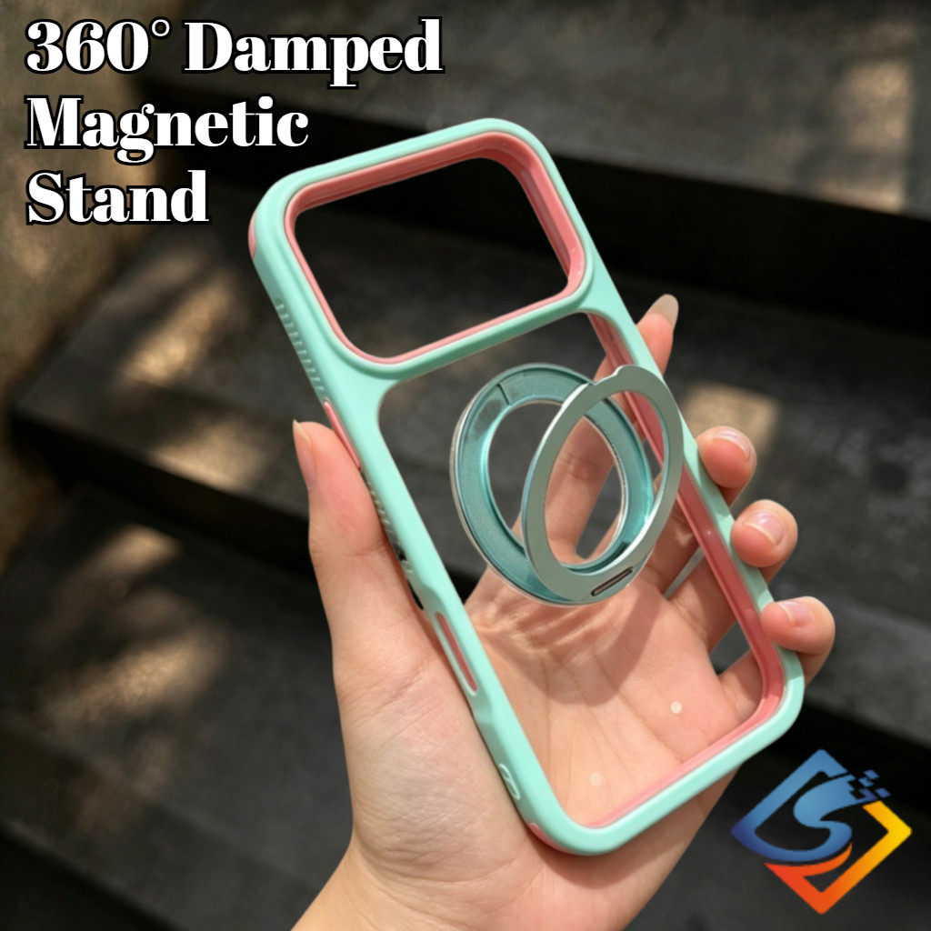 360° Damped คลิกหมุนแม่เหล็กสําหรับ iPhone 17 16 15 14 13 12 Pro Max 14/15/16Plus iP 11 ความโปร่งใสสูงอะคริลิคกลับ 4 มุมฝาครอบกันกระแทก