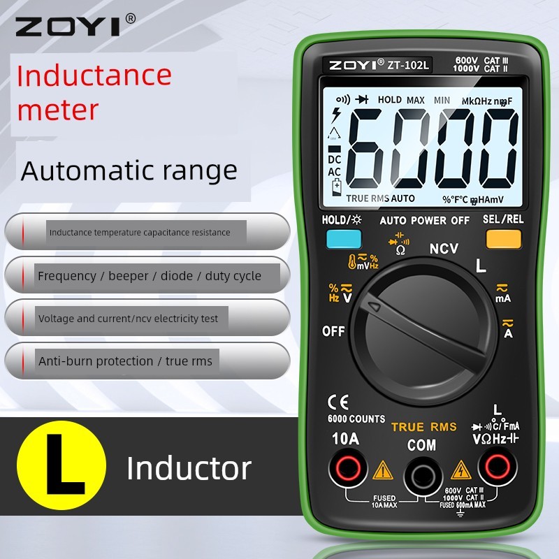 Zhongyi ZT-102L ช่วงเหนี่ยวนําอัตโนมัติ 60H มัลติมิเตอร์ความแม่นยําสูง Burn-Proof มัลติมิเตอร์ความจุ