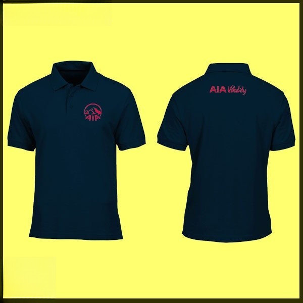 เสื้อโปโลพิมพ์ลายสองด้าน AIA Vitality ลายโลโก้ยอดเขาเรียบง่าย สไตล์ลำลองทำงาน มีปก ขนาด S-3XL