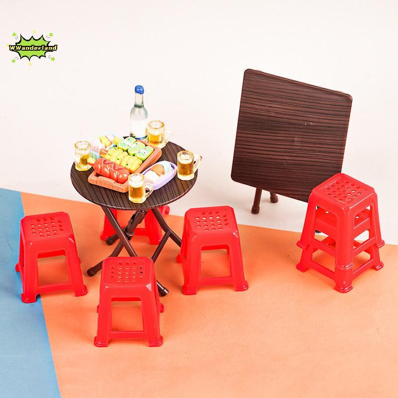 [WWanderland] 1 ชุด 1:12 Dollhouse Miniature โต๊ะพับสตูลโต๊ะรับประทานอาหารเฟอร์นิเจอร์บ้านรุ่น Decor ของเล่นตุ๊กตาเครื่องใช้ในบ้าน [ใหม่]