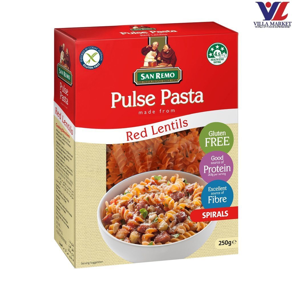 ซาน เรโม พาสต้าเกลียวจากถั่วเลนทิลแดง 250G San Remo Red Lentils Spirals
