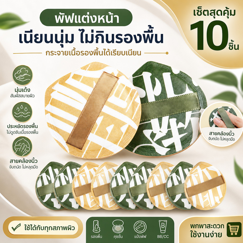 【10 ชิ้น】 ฟัพฟองน้ำ ทรงกลม ทรงสามเหลี่ยม แห้งเร็ว ใช้ซ้ําได้ แบบหนา มีกล่อง ร้านค้าชาวไทย