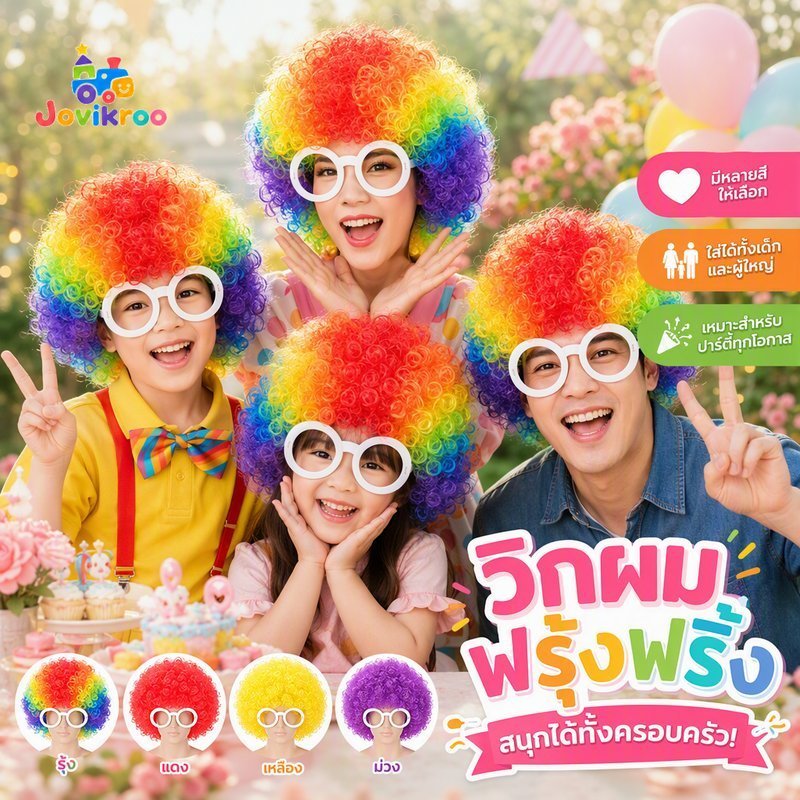 วิกผมแฟนซีสั้น Afro Curly สีสัน Clown เครื่องแต่งกายเทศกาลปาร์ตี้ Breathable ปรับ Unisex