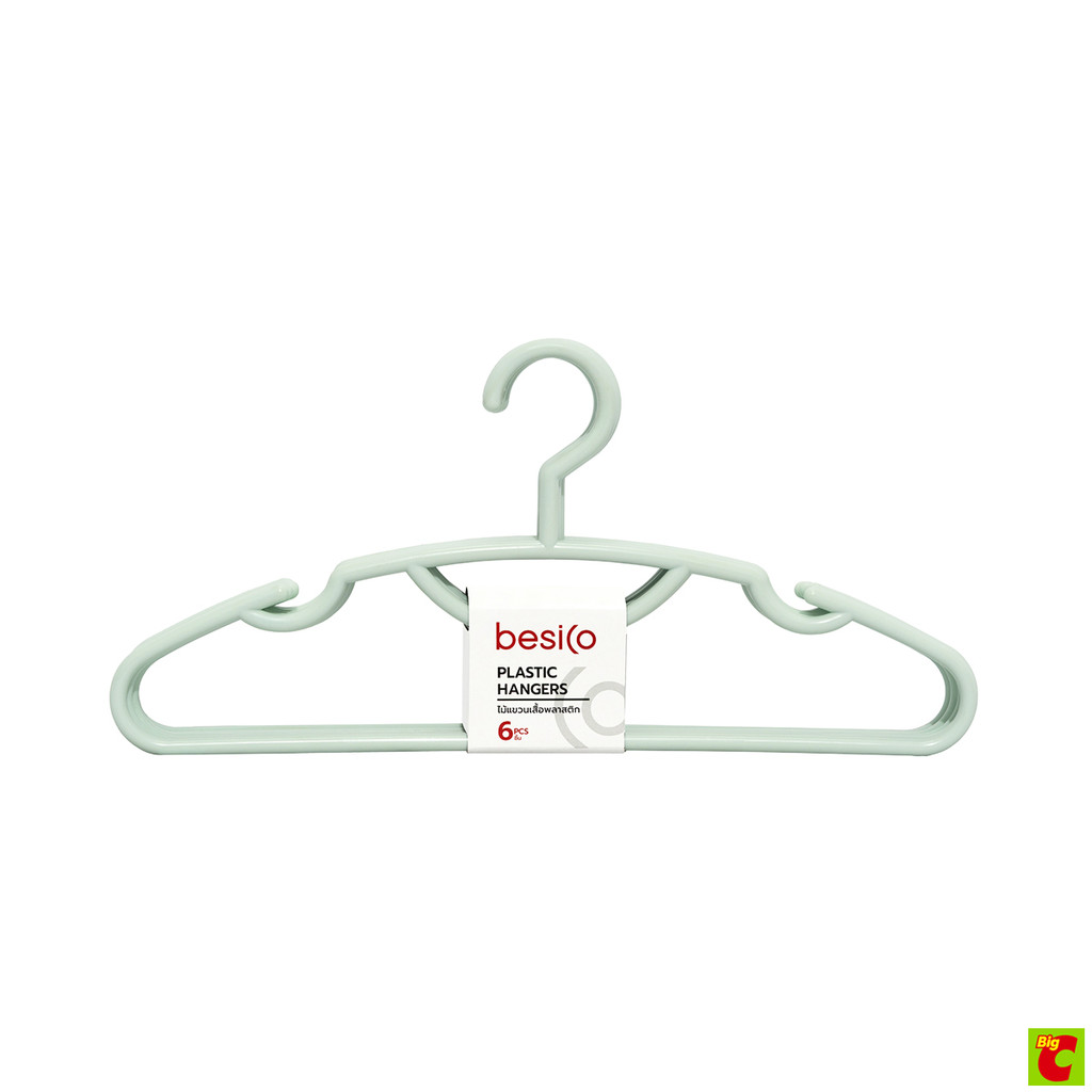 เบสิโค ไม้แขวนเสื้อพลาสติก รุ่น 004/2 สีเขียว x 6 ชิ้น
