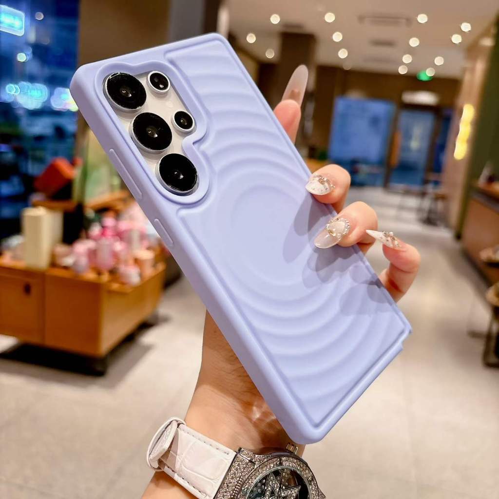 เคสโทรศัพท์แม่เหล็กซิลิโคนเคลือบด้านแฟชั่นคลื่น Samsung S26Ultra S23 ถึง S25 ฝาครอบดูดซับแรงกระแทกและไม่ลื่นเป็นพิเศษ