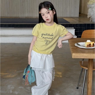 PRETTY BABY เสื้อยืดเด็ก เสื้อแขนตุ๊กตา เสื้อไหมพรม งานปักอักษรโบว์(2358)