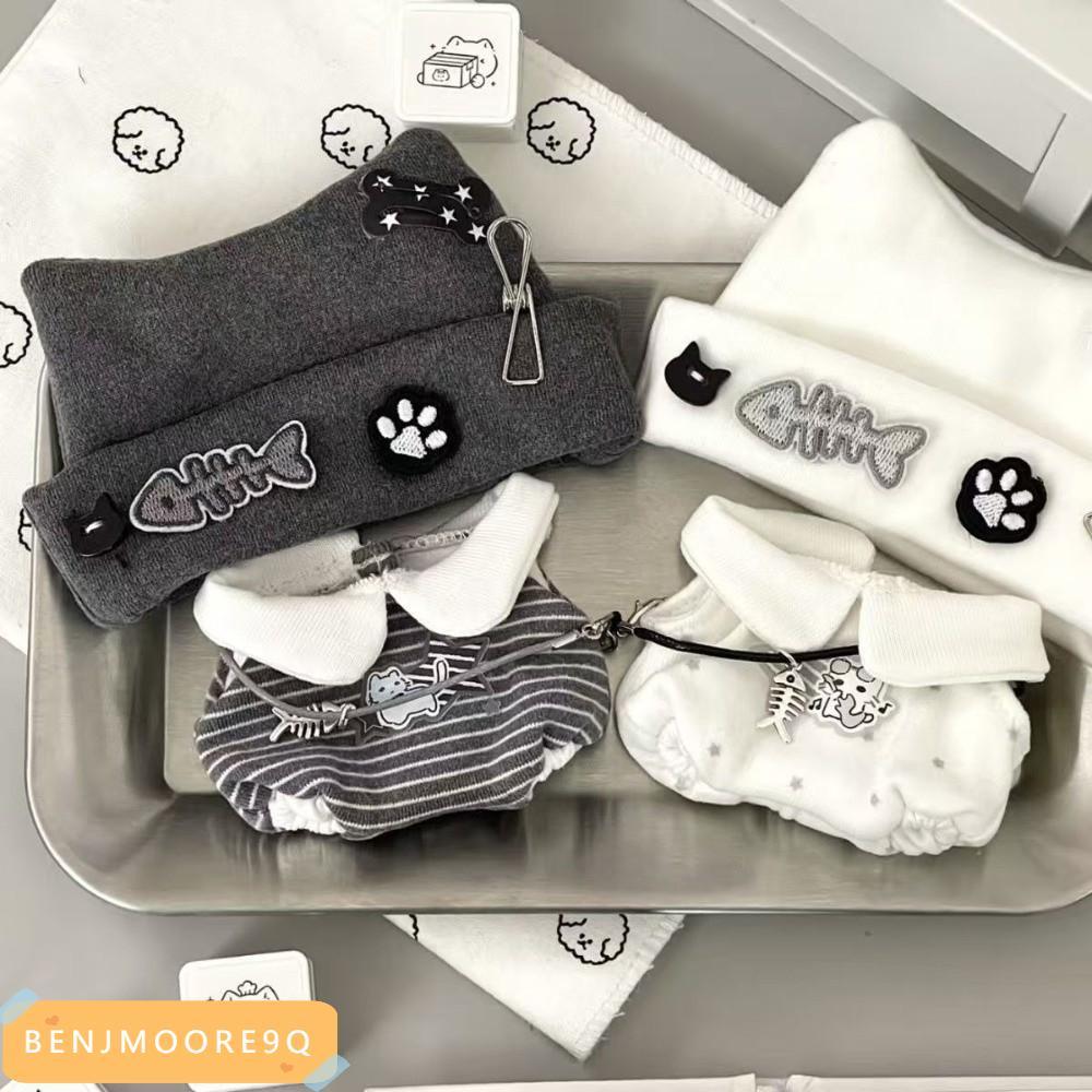BENJMOORE9Q Cotton Doll Clothes Set, 10/20 ซม.Punk Style ชุดลูกแมว,สีดําและสีขาวไม่มีแอตทริบิวต์ Pun