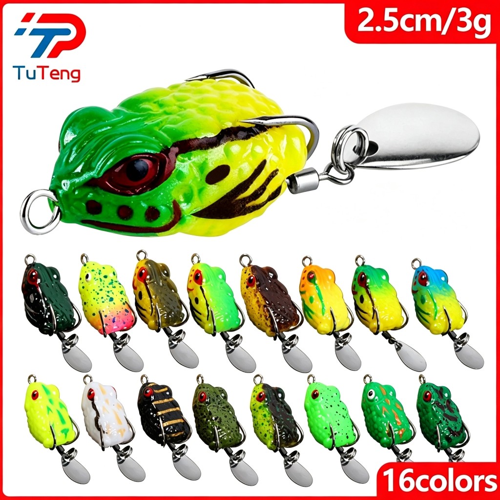 TuTeng 2.5 ซม./3g Mini Frog Casting Lure กบนุ่ม murah เหยื่อกบ 16 สี Top Water Artificial Ray พร้อมช้อนตะขอคู่