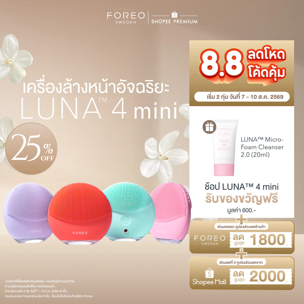 FOREO LUNA 4 Mini เครื่องล้างหน้าขนาดมินิ นวดหน้ายกกระชับ ผลักสกินแคร์ ทำความสะอาดภายใน 30 วินาที