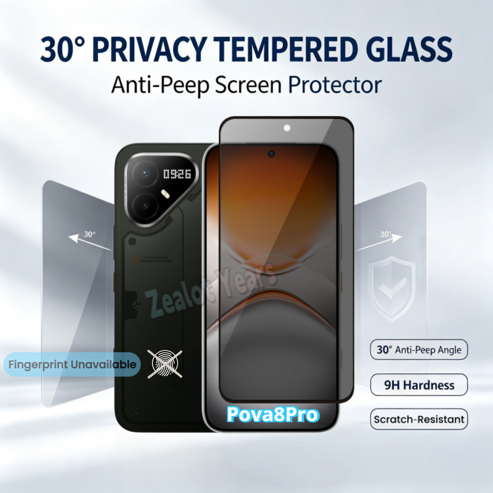 ป้องกันหน้าจอสําหรับ Tecno Pova 8 Pro 5G LK7 Pova 8Pro ความเป็นส่วนตัวกระจกนิรภัย Anti Peek ความเป็น