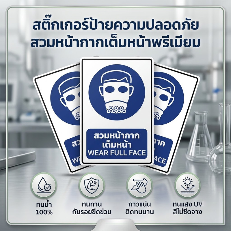ZB1 HOME สติ๊กเกอร์ป้ายสวมหน้ากากเต็มหน้า สติ๊กเกอร์ PVC กันน้ำ ป้ายเตือนความปลอดภัย ป้ายบังคับเซฟตี