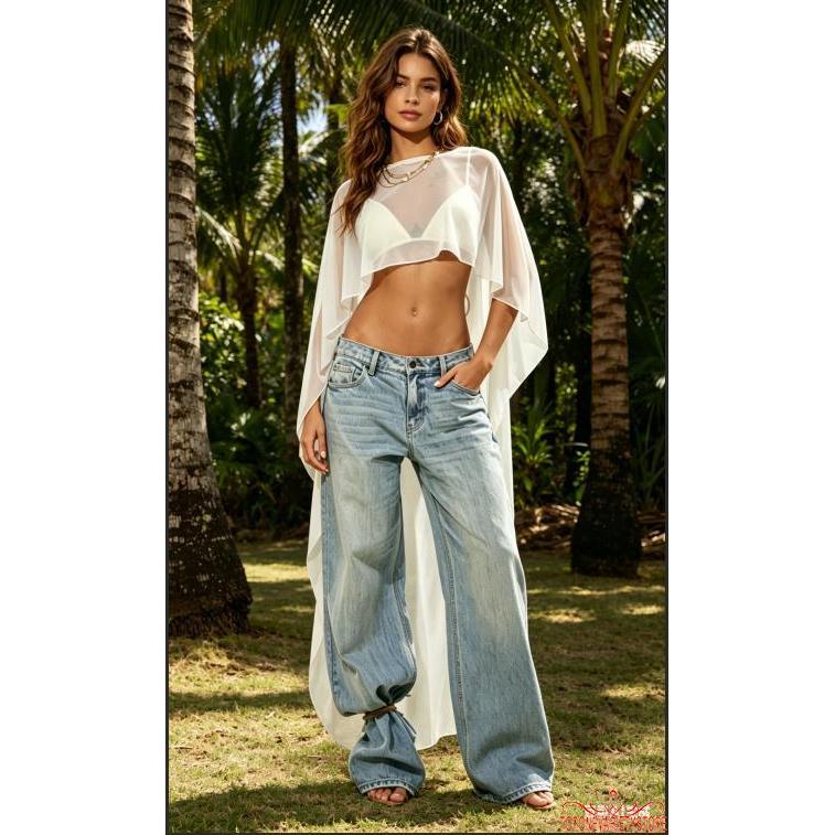 Topone-Womens High Low Shawl Tops Sheer Flowing Back Loose Fit Poncho Shirt