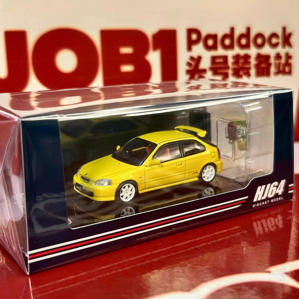 Hobby Japan Hobby Japan Honda Civic EK9 Type R 1/64 โมเดลรถ Sunshine Yellow