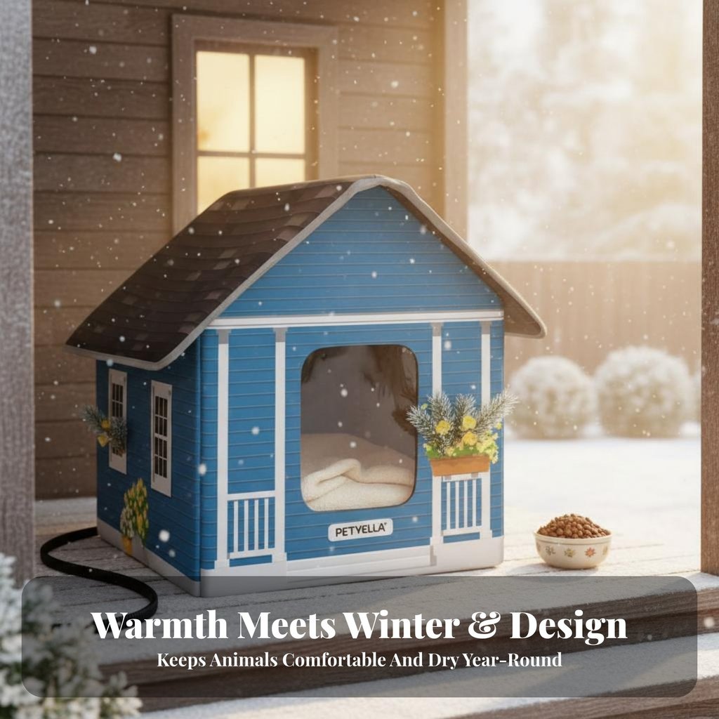 กันน้ําอุ่น Weatherproof Feline House ฉนวน Feline Cabin การออกแบบทางออกสองทางสําหรับกลางแจ้ง ระเบียง