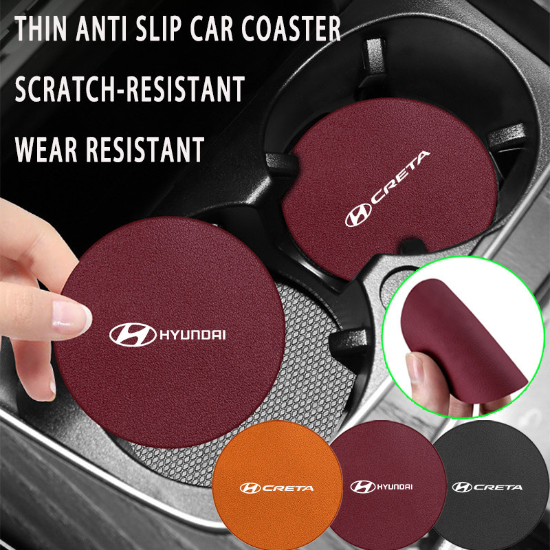 Hyundai รถ Coaster Anti Slip Pad โลโก้รถพิมพ์ถ้วยน้ํา Pad เหมาะสําหรับ Hyundai Ioniq 6 5 Kona Certa 