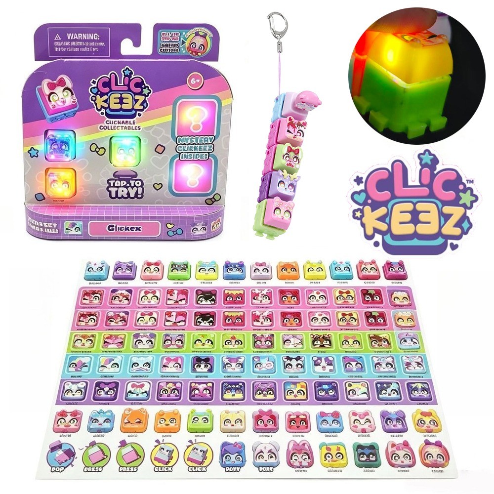 Clickeez คีย์บอร์ดเรืองแสง Fidget พวงกุญแจน่ารักการ์ตูน Clickey ของเล่นเด็กของขวัญวันเกิด