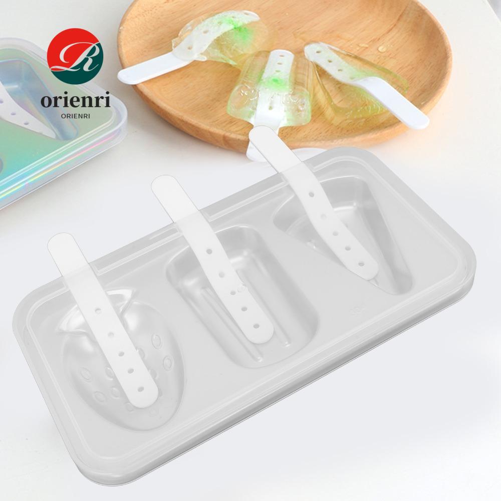 ORIENRI Ice Cream moulds, สแตนเลส 3 Cavity Ice Pop moulds, อเนกประสงค์นํากลับมาใช้ใหม่พร้อมฝาปิด Sti