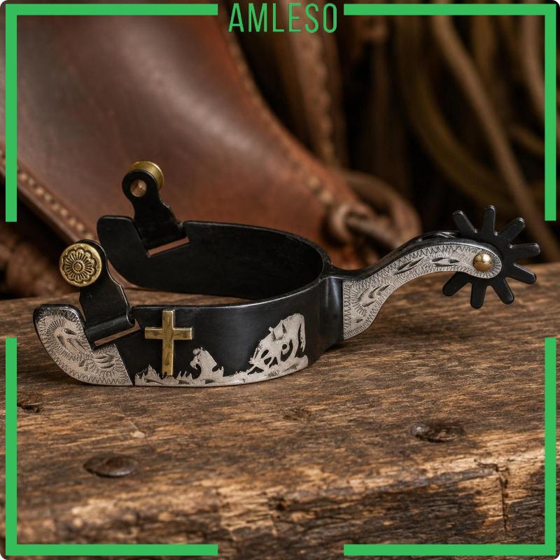 [Amleso] Black Iron Spurs แผ่นเงินเยอรมัน Western Cowboy Spurs Equeen Gear 2 1/4 นิ้ว Shank Horse Ta